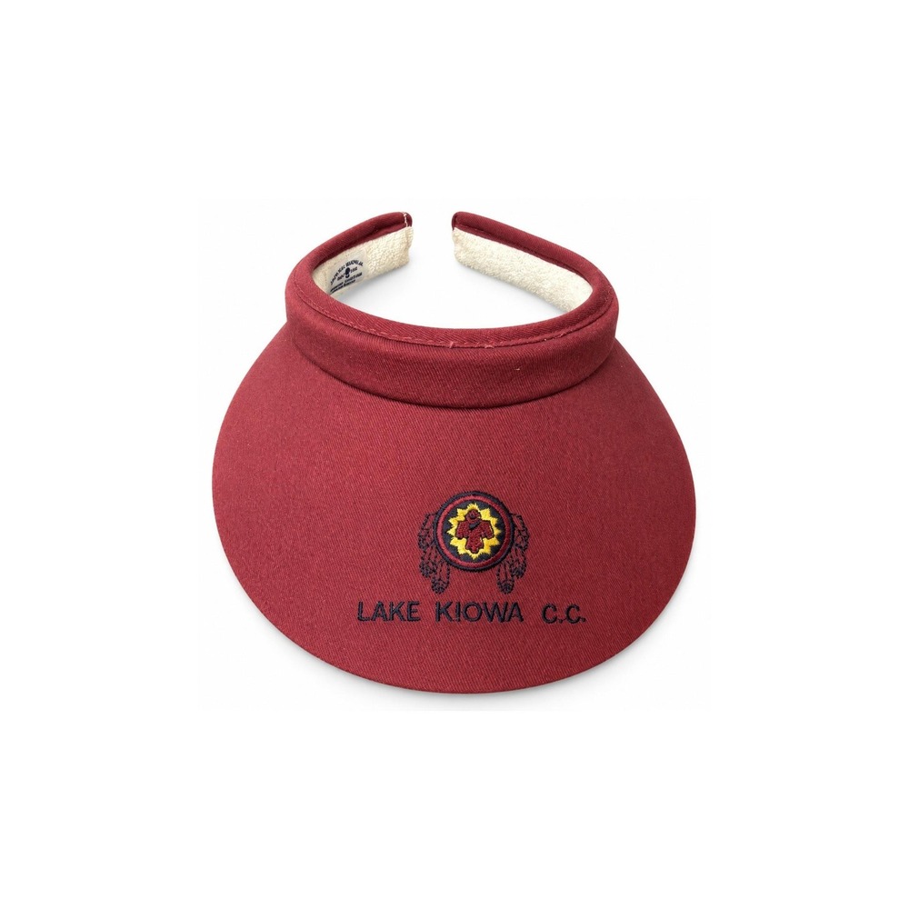 Vintage Lake Kiowa C.C. Golf Visor Burgundy Embroidered Logo Wide Brim Hat